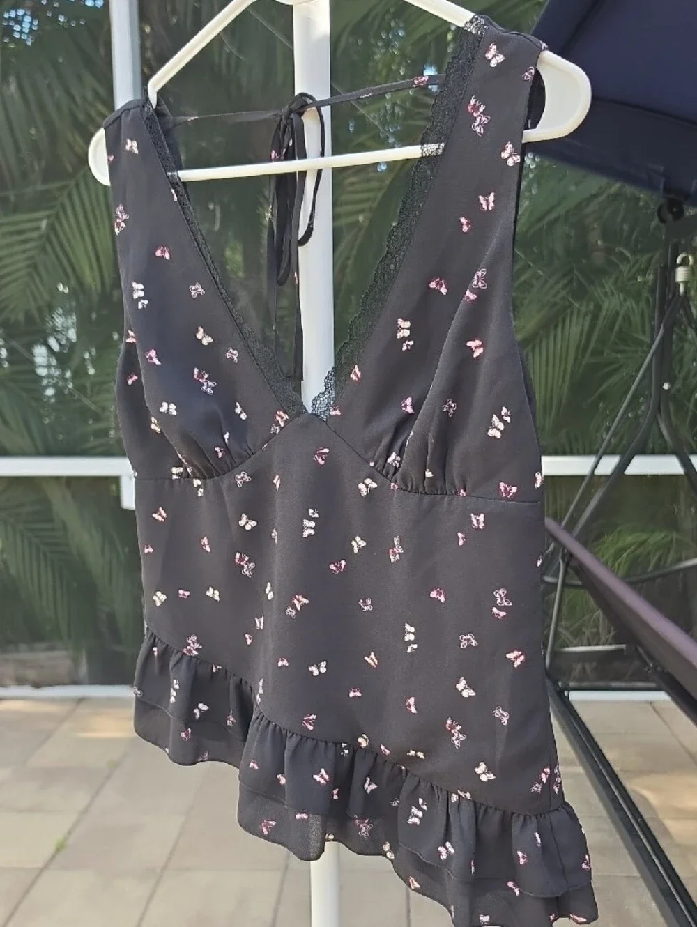 WILD FABLE Butterfly-Print Lace Trim Cami